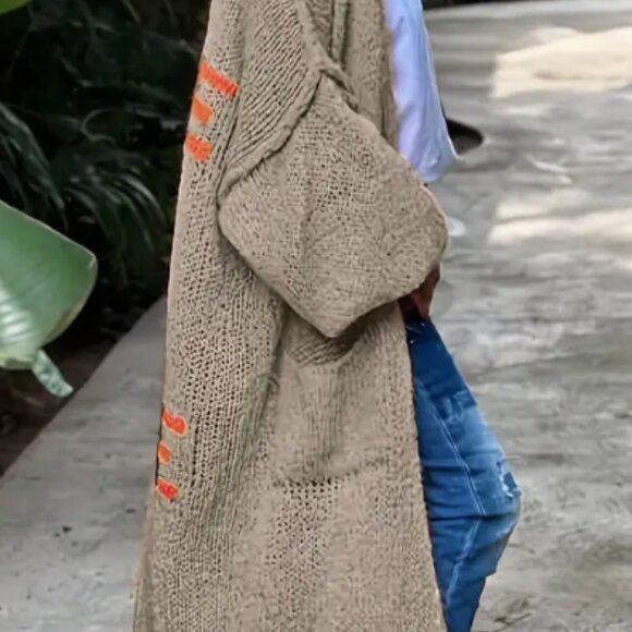 PEACE AND LOVE TAN SWEATER DUSTER OPEN CARDIGAN - Picture 4 of 7